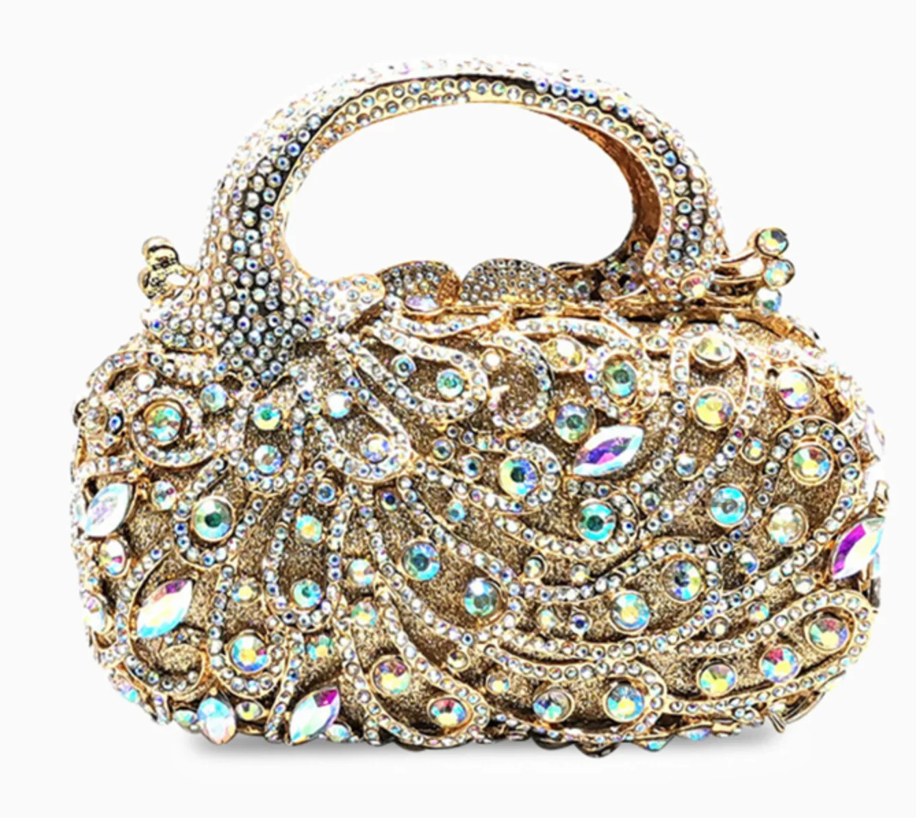 

Women Peacock Crystal Clutch Bag with Top Handle Party Cocktail Rhinestone Purse Handbags Metal Evening Bag