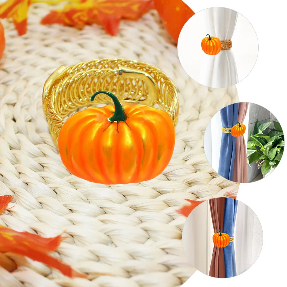 2Pcs Pumpkin Pattern Curtain Tiebacks Sturdy Metal Material Festive Decor Accessory Curtain Holders