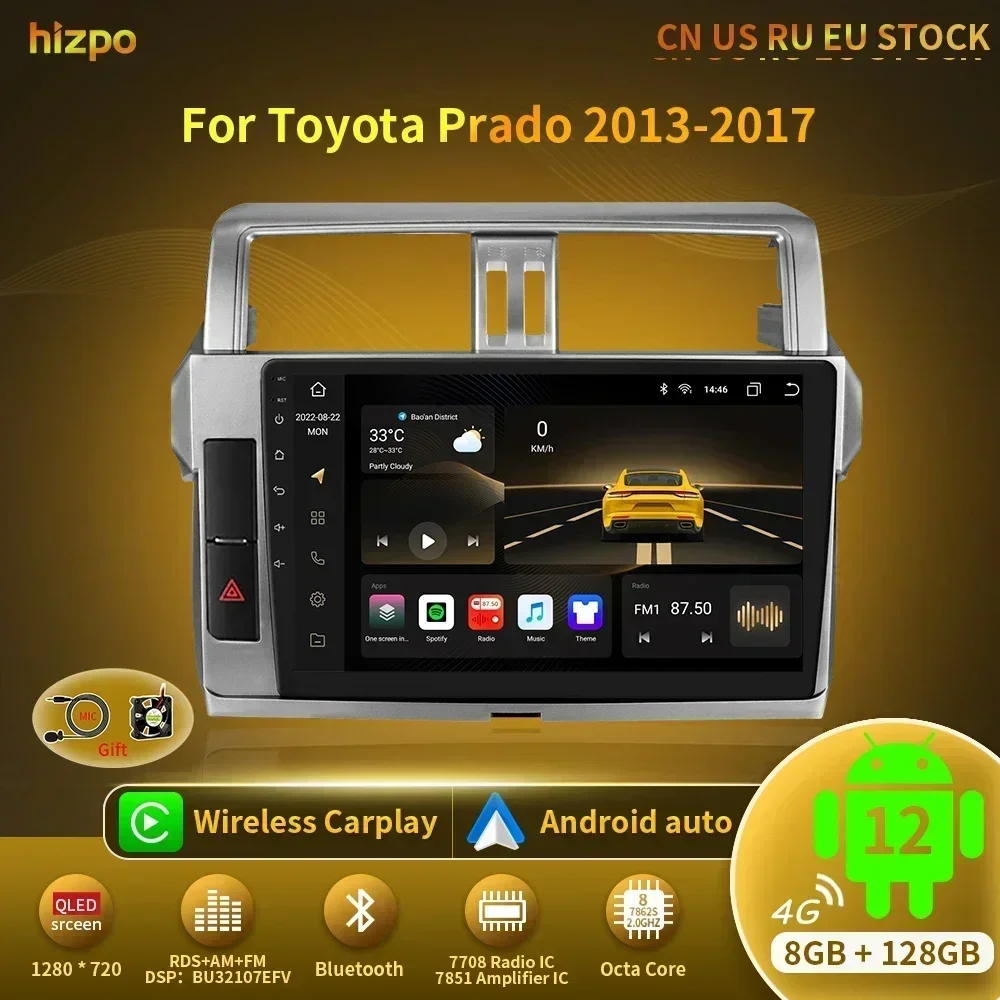 

Hizpo AI Voice Car Radio Android Auto Multimedia For Toyota Land Cruiser Prado 150 2013-2017 4G Carplay Autoradio No 2din DVD