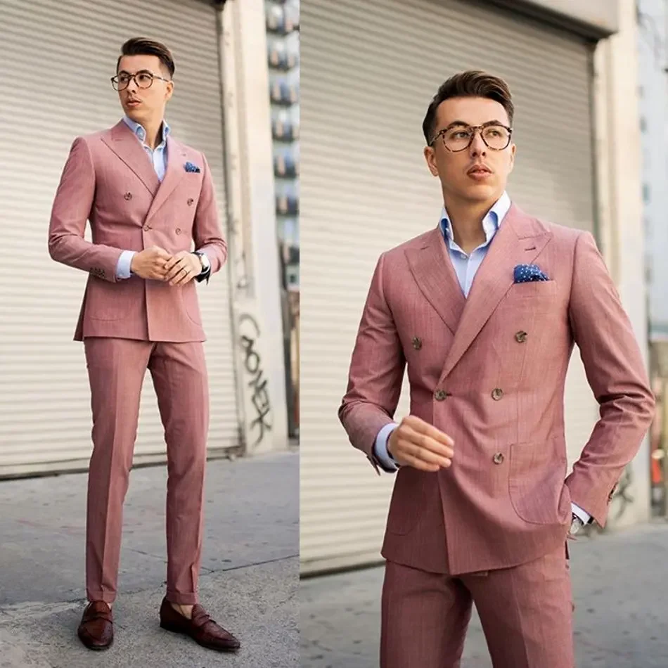 Elegant Pink Business Men Suit Casual Slim Fit Blazer Hombre Wedding Groom Tuxedos High Quality Custom 2 Piece Set Costume Homme