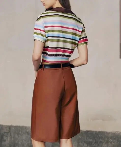 

Womens Striped Cropped T-Shirt Temperament 2025 Summer New Daily Fashion Tee Striped Short Sleeve Top for Women's Wear