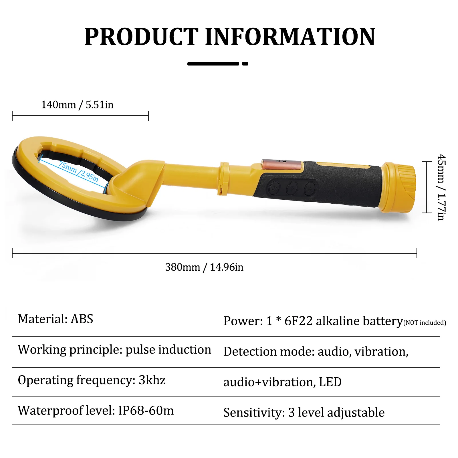 ZN-AZ-JSTCQ-010 voll wasserdichte ip68 metall detektor handheld outdoor abenteuer unterwasser suche empfindlichkeit einstellbar