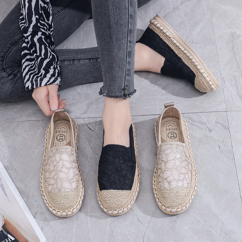 Casual Woman Shoe Espadrilles Platform Shallow Mouth Round Toe Loafers With Fur Slip-on Flax Slip On Linen Summer Microfiber Bon