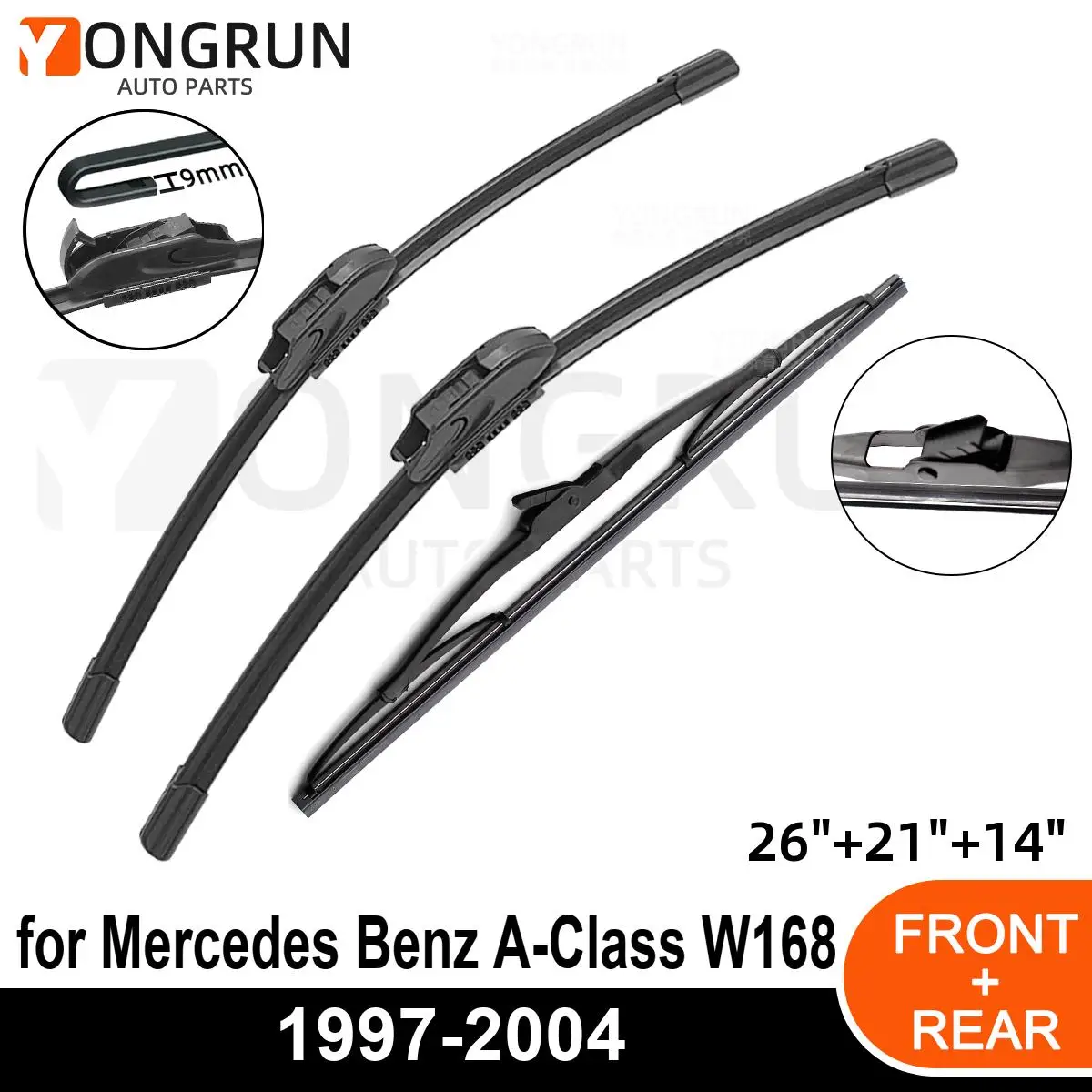 3PCS Car Wiper for Mercedes Benz A-Class W168 1997-2004 Front Rear Windshield Four Seasons durable Accessories 1997 1998 2004