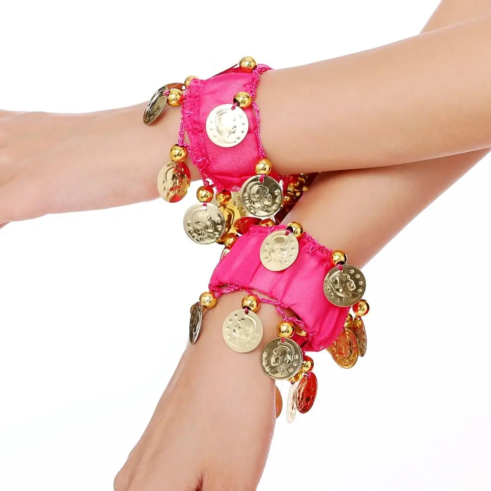 Elegant Chiffon Belly Dance Cuffs Bracelets Suspended Coins Beaded Plating Adjustable Children