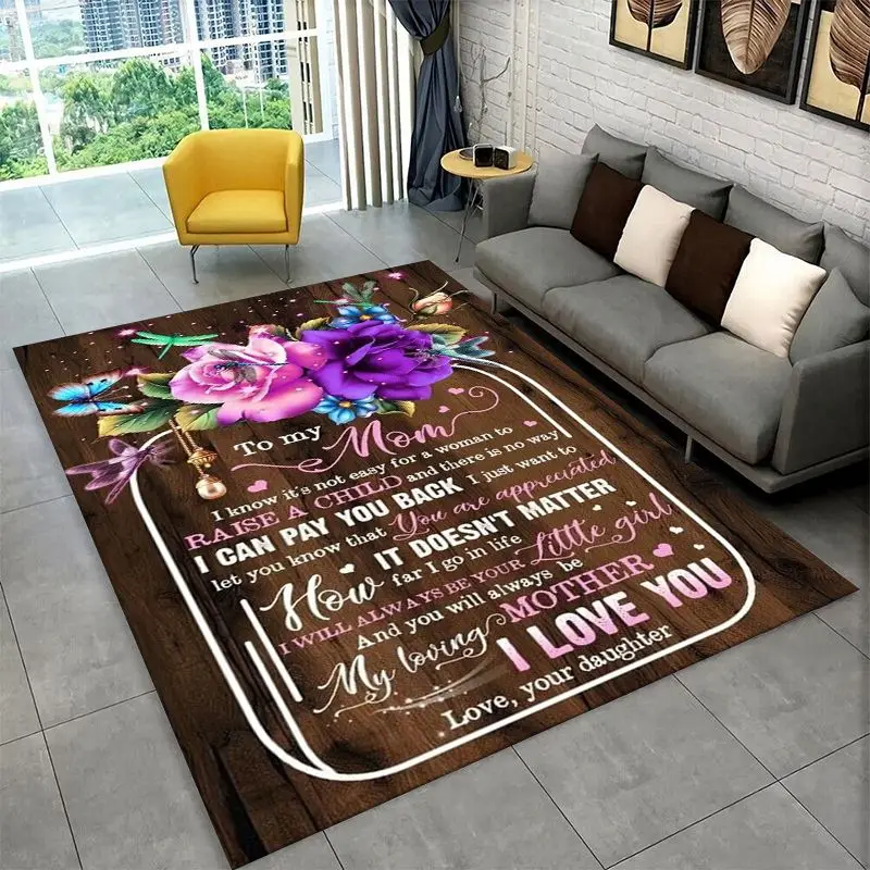 Gift Thanks To My Mom Mother Letter Present Large Area Rug Non-slip Carpet for Bedroom Living Room Sofa Home Decor Floor Mat