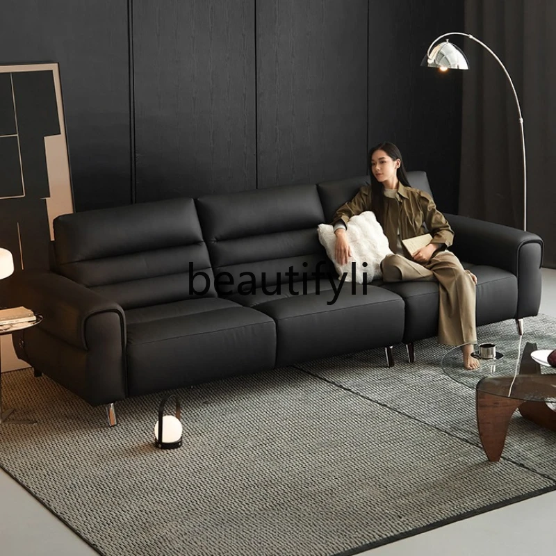 

Modern simplicity, leather sofa living room, new black retro first layer cowhide