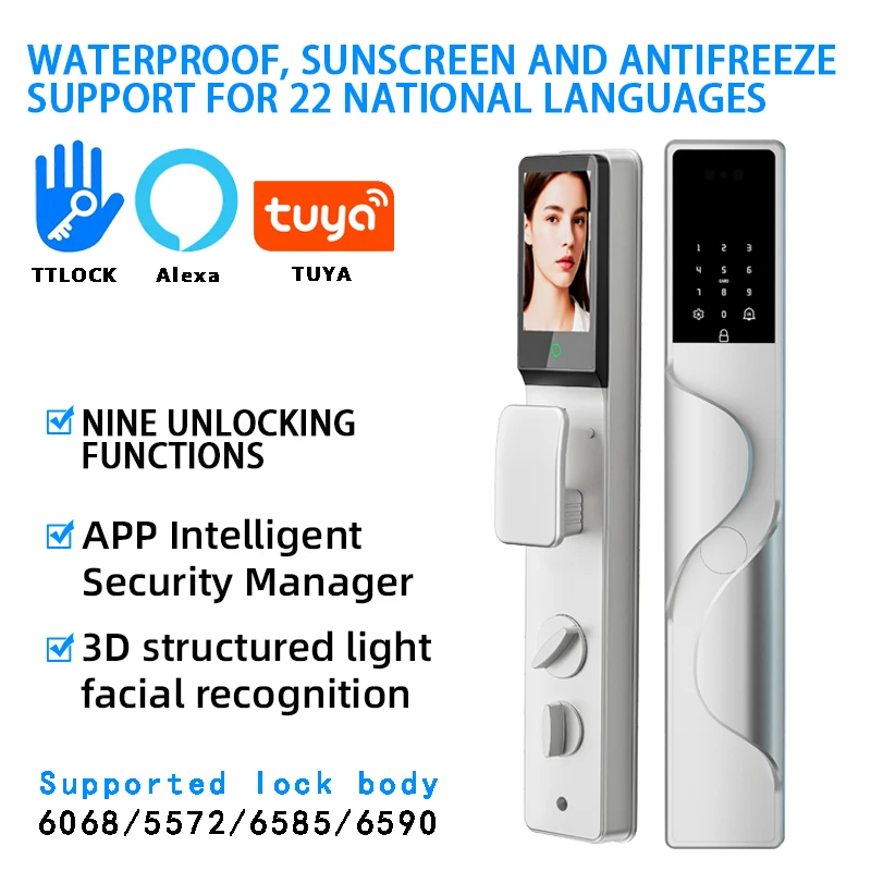 Tuya Waterproof Fingerprint  Smart Lock Video Intercom Real-time Monitoring High-definition Night Vision Electronic Smart Lock