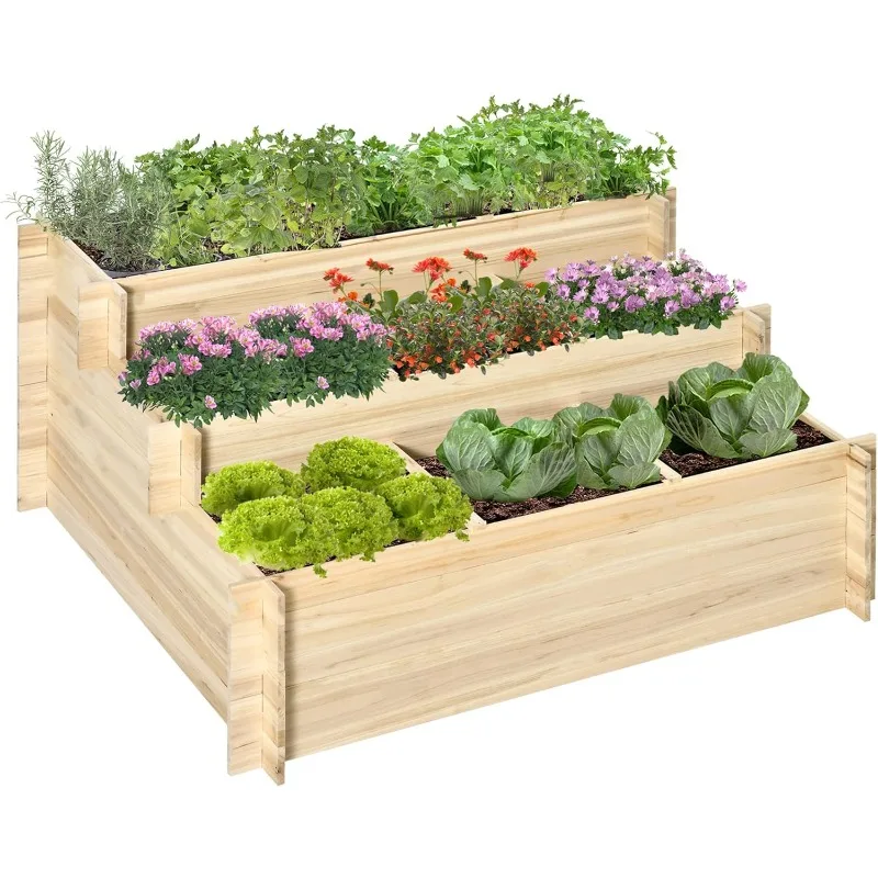 

Garden Bed with 9 Grow Grids and Bed Liner, Elevated Wooden Planter Kit, Flower Box for Vegetables, Herb