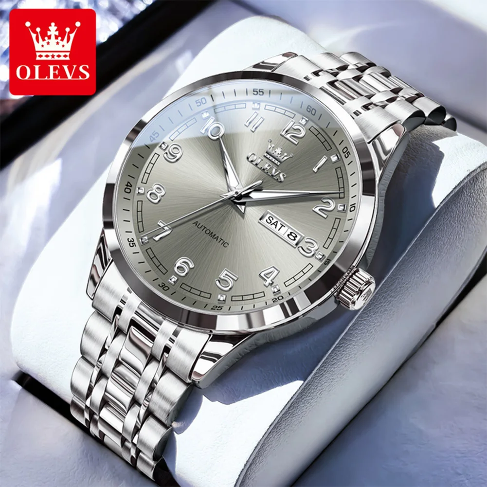 

Мужские деловые часы OLEVS, лучшие брендовые роскошные автоматические механические часы для мужчин, водонепроницаемые часы с указанием дня недели и даты, спортивные часы Relogio