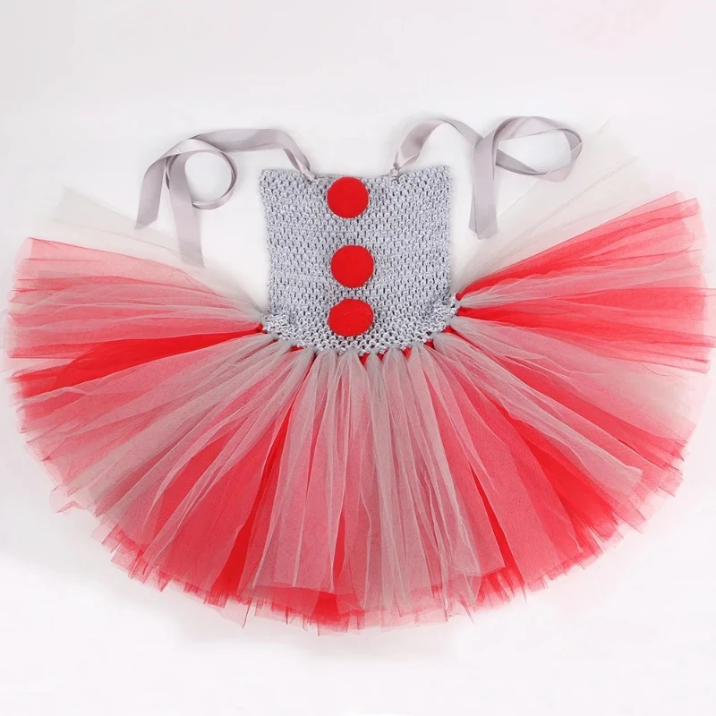 أزياء جوكر Pennywise التأثيرية للفتيات لحفلات الهالوين فستان المهرج للأطفال ملابس توتو رائعة مع دبوس شعر بياقة 1-12 سنة