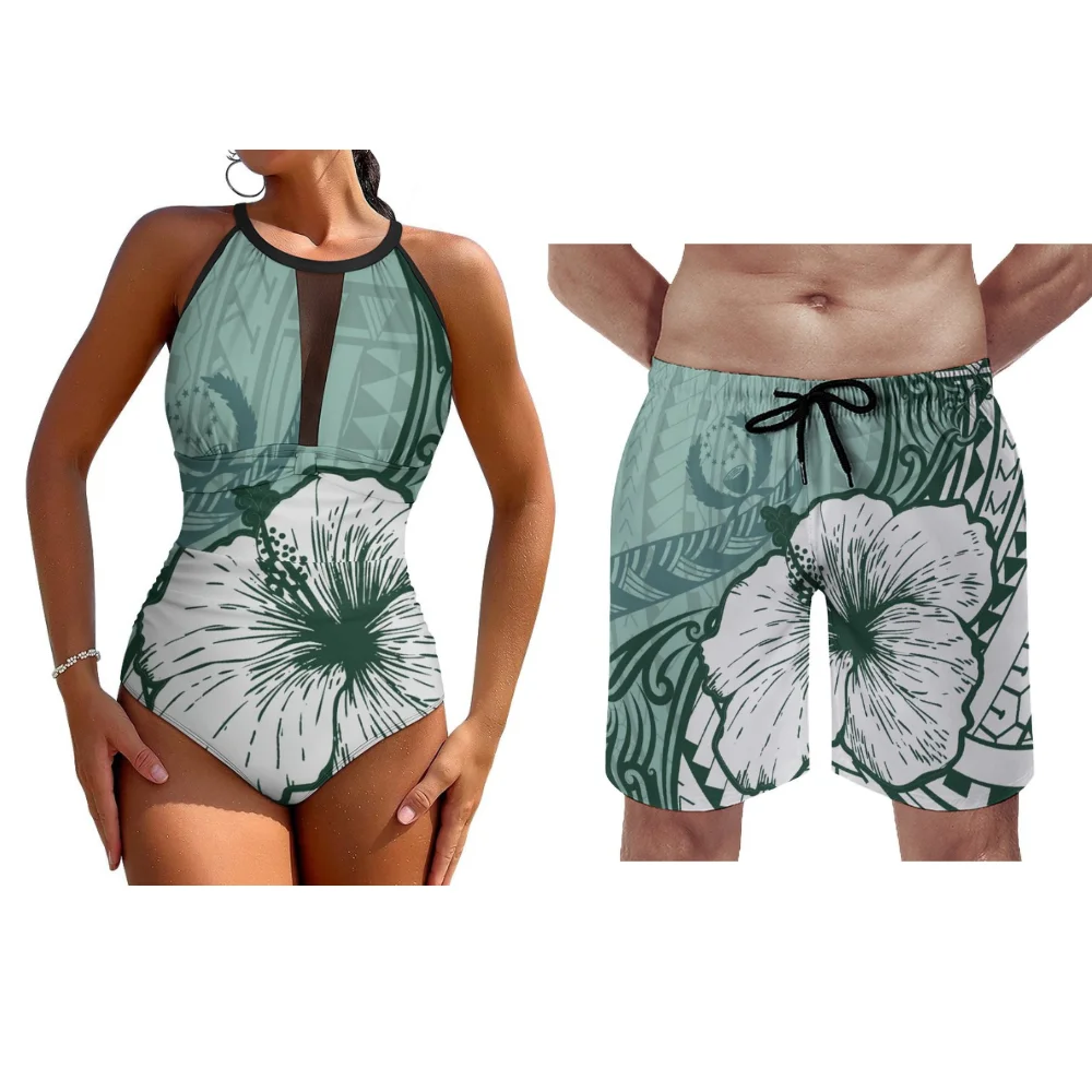 Pacific Island-Maillot de bain une pièce pour homme et femme, bikini cuissardes, culotte de plage, sur mesure, pour couple