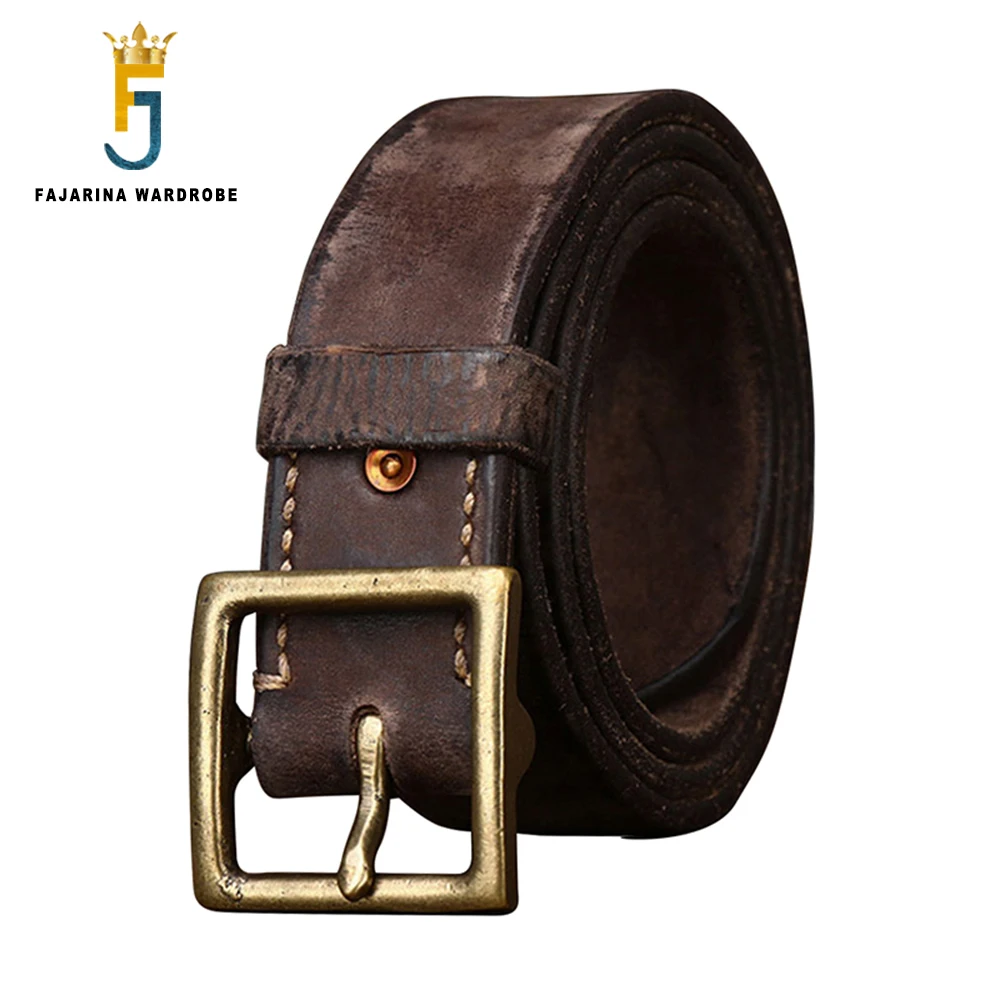 FAJARINA Handmade Personalized Thickened Top Quality Cowhide Belt Men's Retro Leather Belts for Men 3.8 &4.1cm Wide