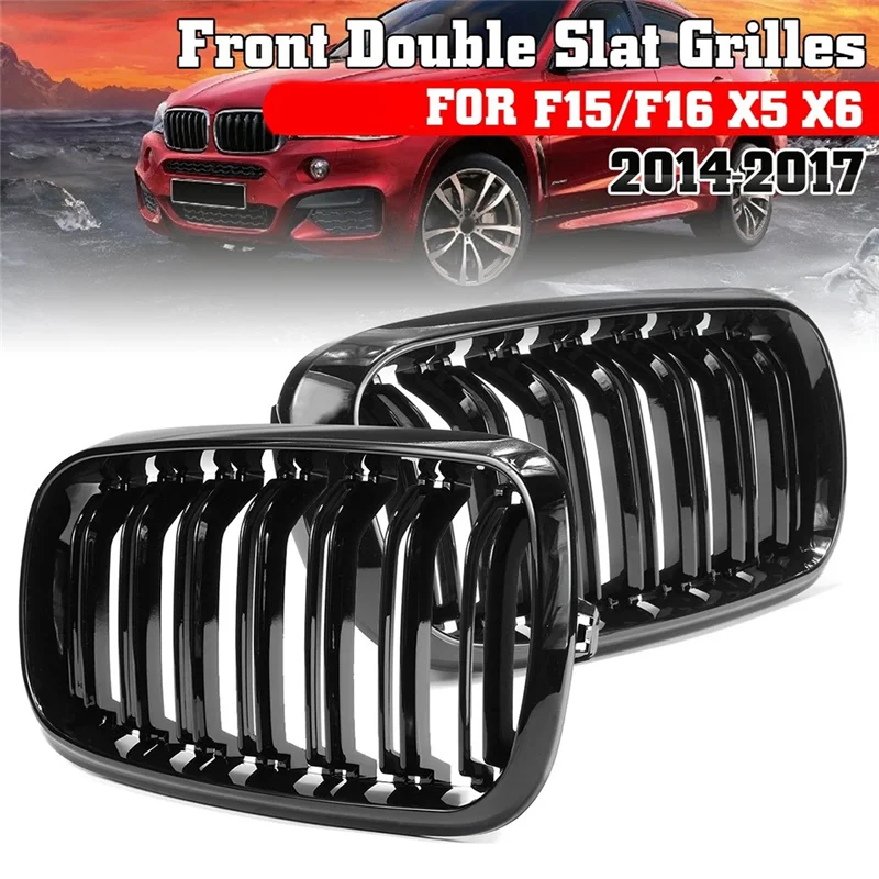

1Pair Car Grille Double Line Front Kidney For BMW F15 F16 X5 X6 F85 F86 X5M X6M 2014-2018 Replacement Racing Grills-ABQF