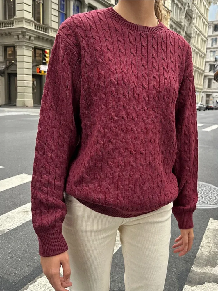 เสื้อสเวตเตอร์แขนยาวสีพื้นเรียบง่าย สไตล์ลำลอง สำหรับผู้หญิง ใส่ได้ทุกโอกาส คอกลม ทรงหลวม เหมาะกับฤดูใบไม้ร่วงและฤดูหนาว