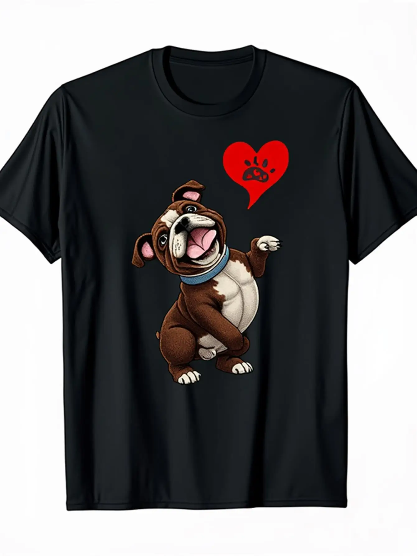 

Men's Bulldog Lover Graphic T-Shirt 100% Cotton Casual Short Sleeve with Bulldog and Heart Paw Print Design Funny French Bulldog Face with English Bulldog Art All Seasons