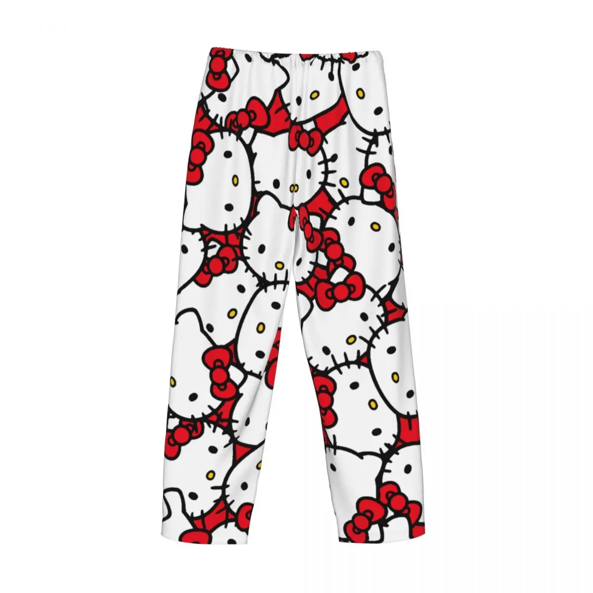 Custom Pink Bow Animated Anime Hello Kitty Pajama Pants for Men Sleepwear Lounge Sleep Bottoms Stretch with Pockets