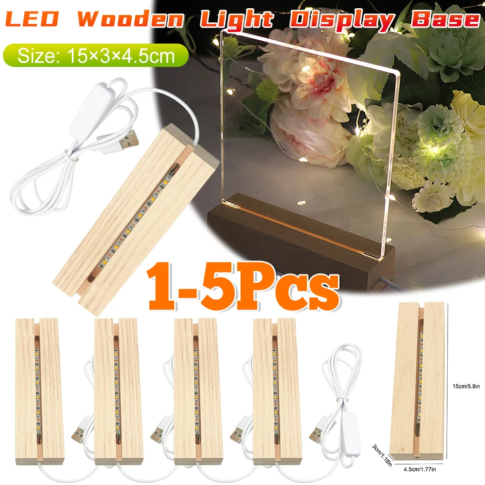 

1-5PCS LED Wood Light Display Crystal Wooden Lighted Stand Acrylic Light Plate Base USB Wooden Base For Resin Art Lights 2025 ﻿
