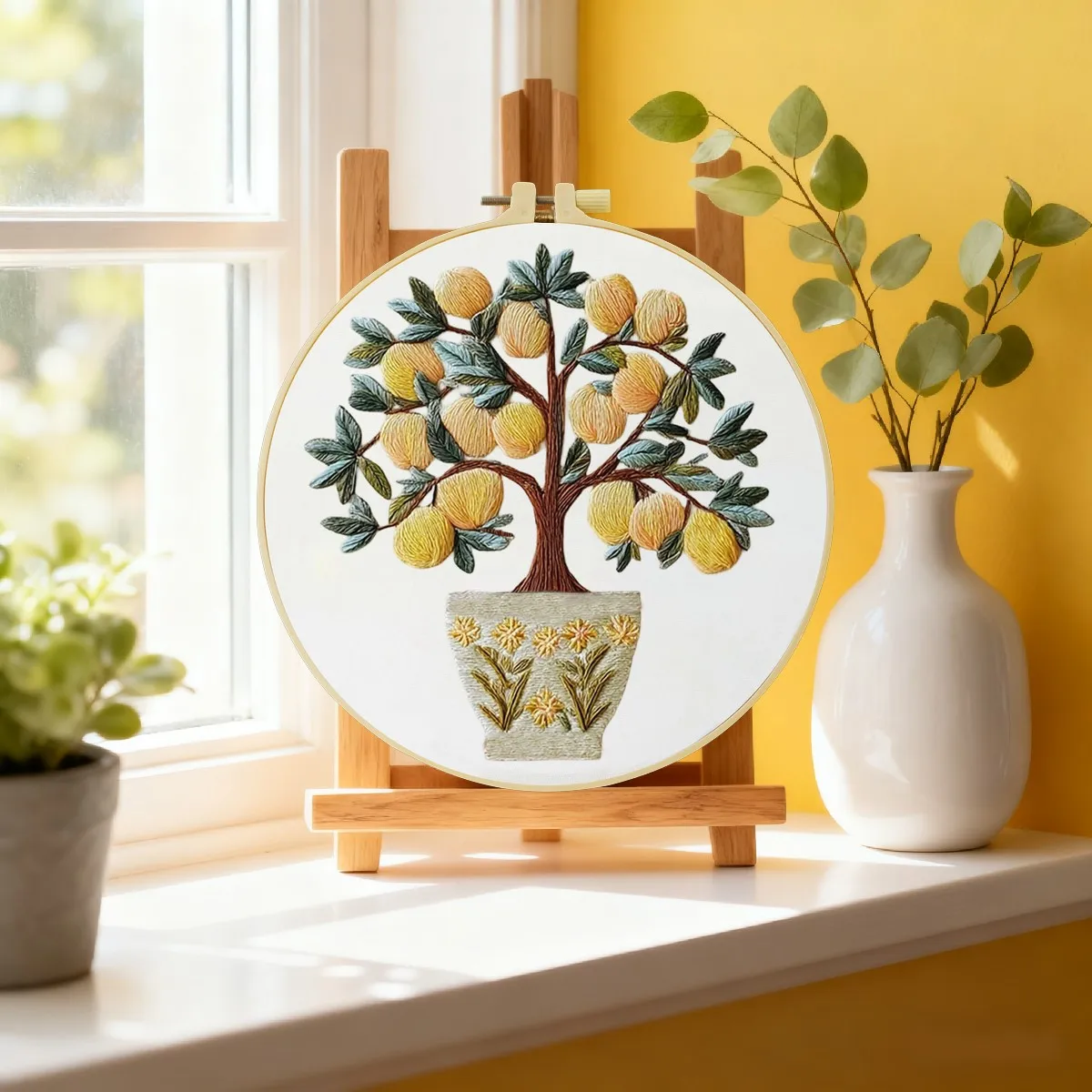 1 Stück 20X20CM/15X15CM 7,87/6,3 Zoll Obstbäume Stickerei Starter-Kit DIY-Kit DIY-Stickerei-Set für Anfänger – Detail 2