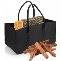 Felt Storage Bag Fireplace Wood Organizer Bags Shopping Basket Magazine Rack Firewood Pocket Home Storage Bags Holder