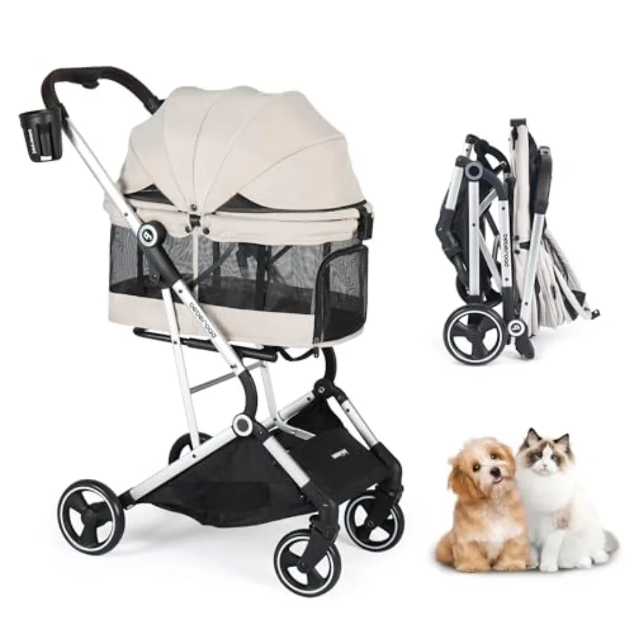 T4 PRO Pet Stroller for Small Medium Dogs, Cat Strollers for 2 Cats, 4 Wheels Folding Pet Stroller for Cats with Pad, Canopy an