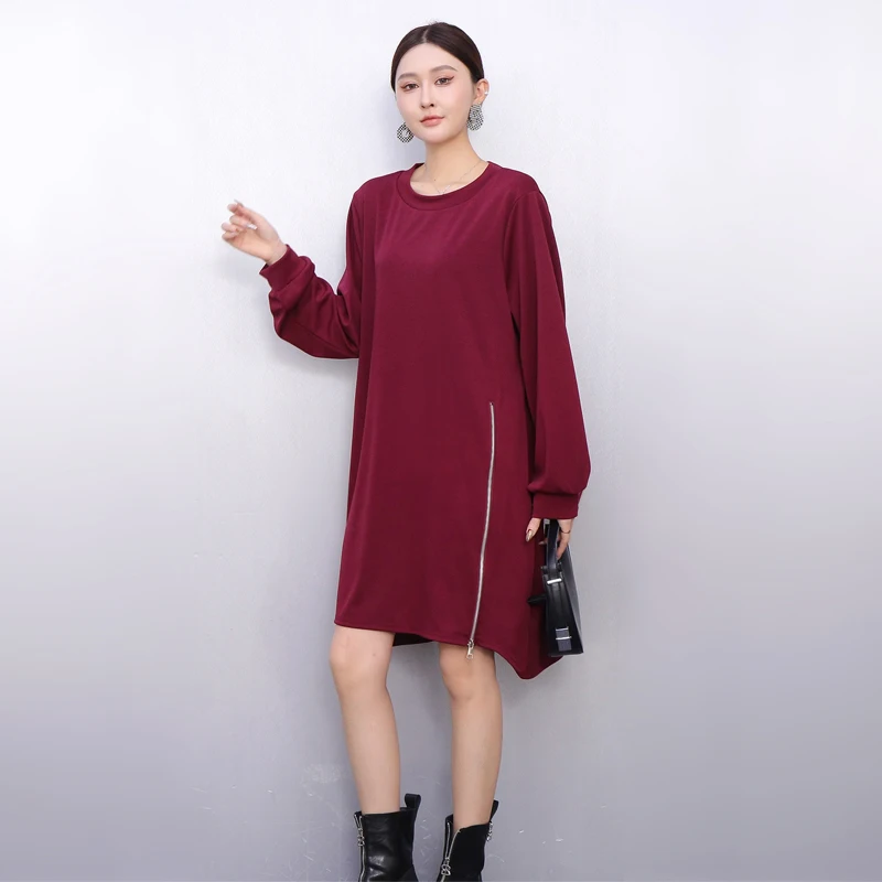 Eleganckie damskie sukienki typu T-shirt na zimę 2025, luźne, codzienne, z długim rękawem, hurtownia J2102