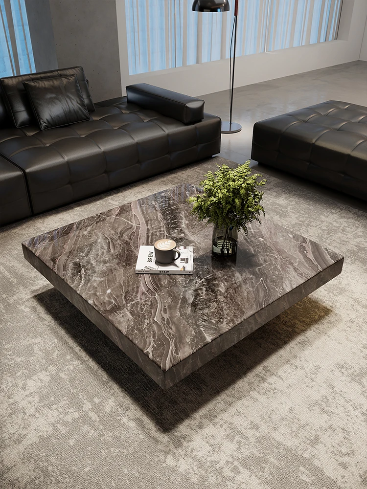 

Italian minimalist Venetian brown rock slab coffee table light luxury high-end living room home square small apartment designer