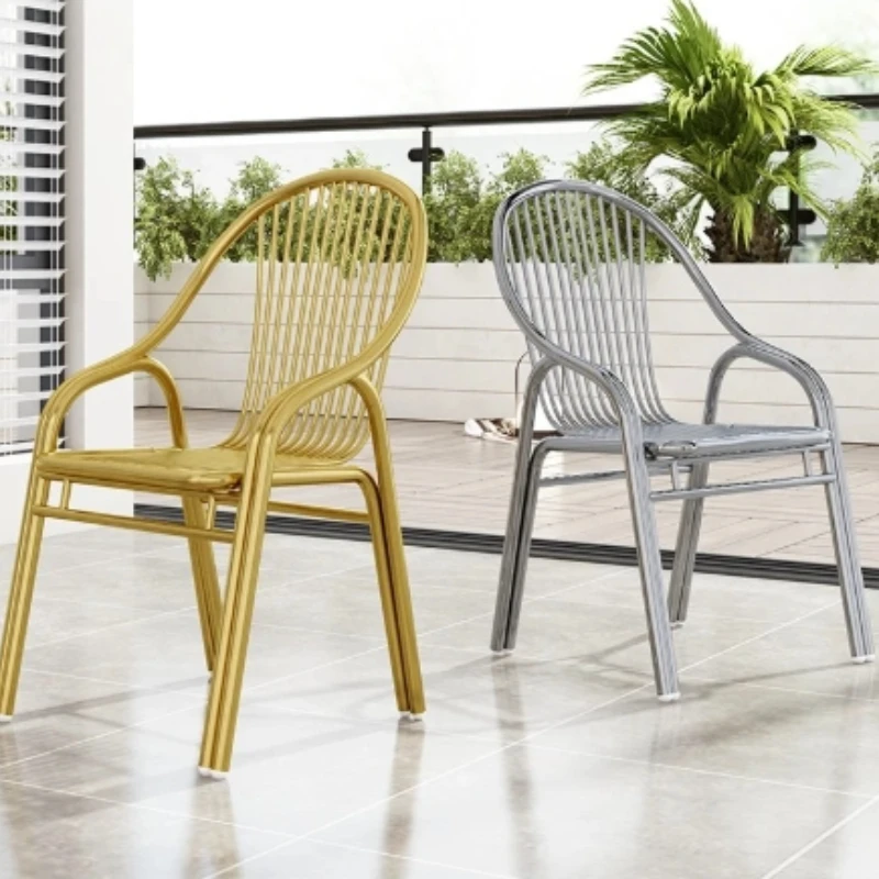 Heavy Duty Outdoor Dining Chair 304 Stainless Steel Patio Seat with Cushion Modern Metal Lounge Furniture for Adults