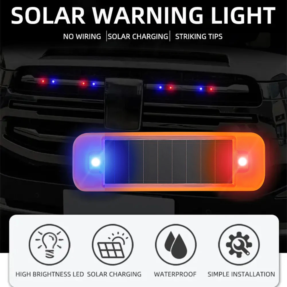 Solar Power Car Alarm Light Red-Blue Strobing Auto Simulated Alarm Caution Lamp Wiring-Free LED Car Dummy Alarm Warning Light