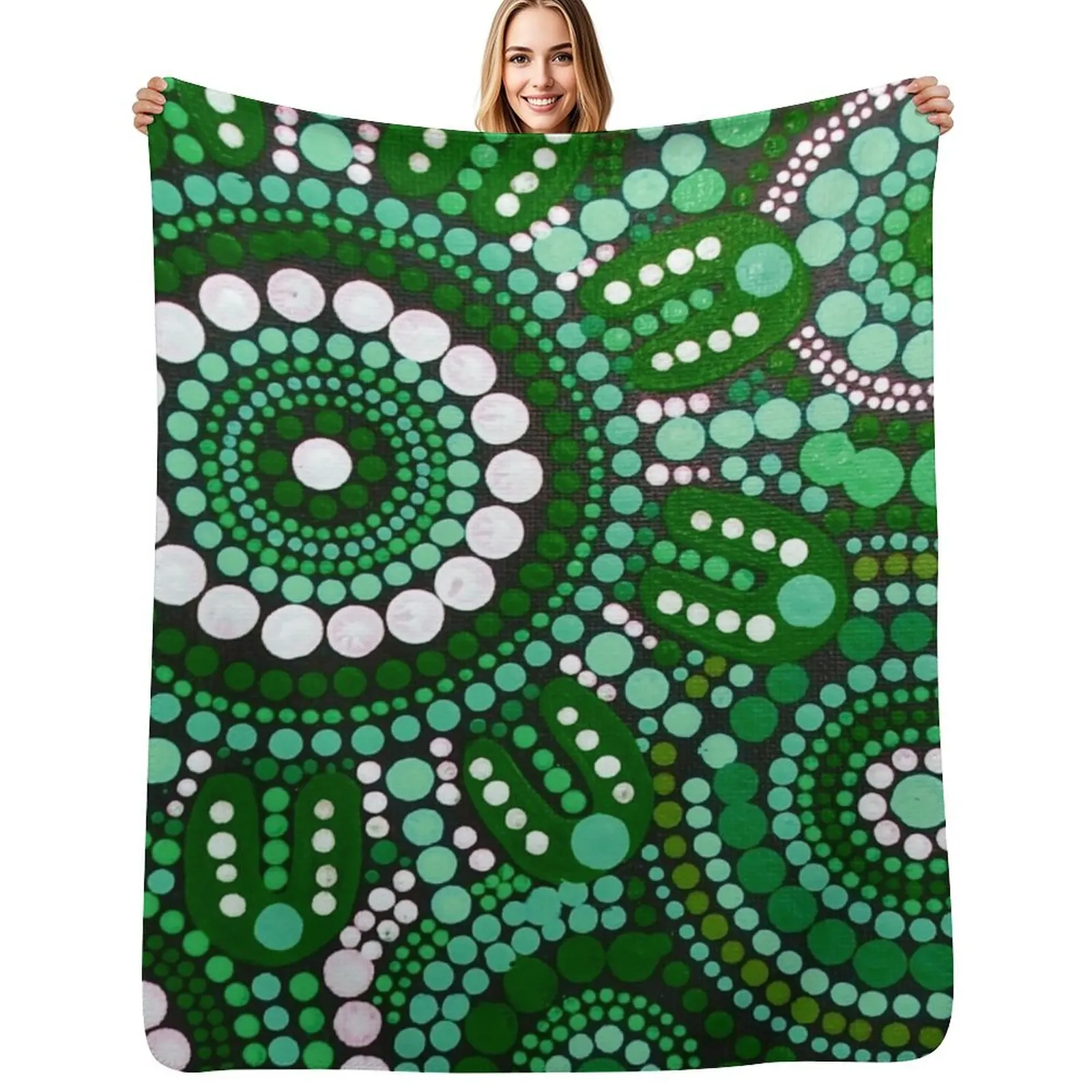 

Australian Aboriginal Art Green Pattern Family Gathering Throw Blanket Heavy Moving Fashion Sofas Blankets