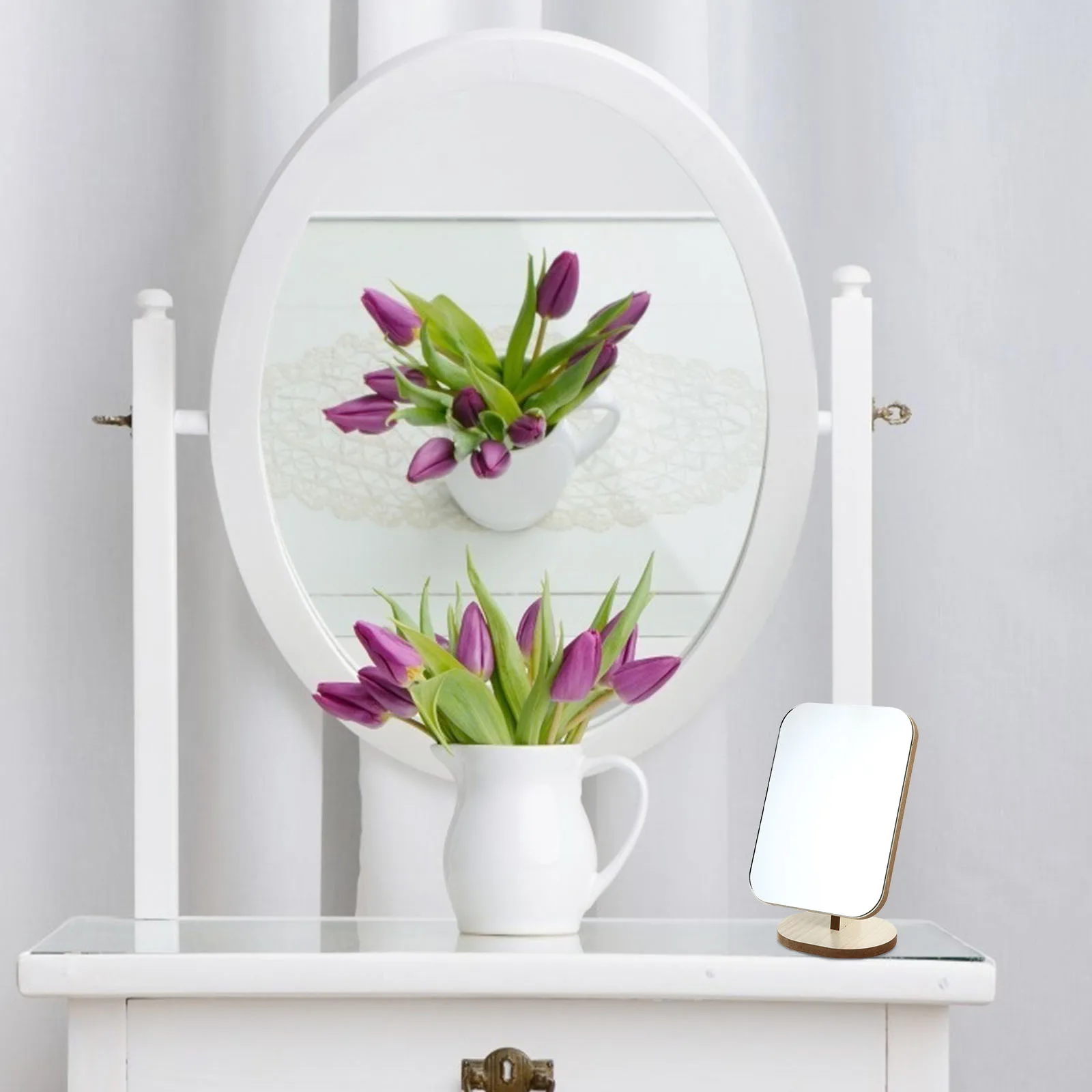 

Rotatable Movable Makeup Mirror Desktop Home Tabletop Travel Vanity Smooth Surface Durable Easy Maintenance
