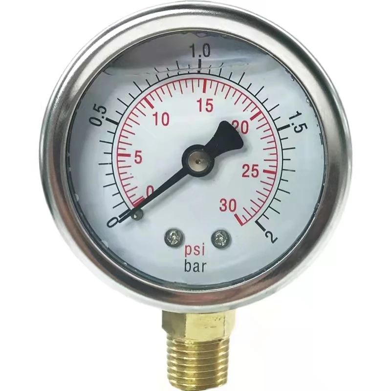 

Liquid level pressure gauge body Y50LA-1/4NPT stainless steel metal 0-2BAR oxygen generator with 0.2Mpa barometer