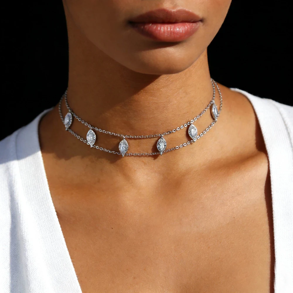 Bling cz paved 3pcs north Star Choker double chain Necklace For Women fashion gorgeous modern jewelry gold color Layer Chokers