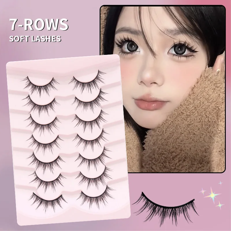 DINGSEN 7 Pairs Natuurlijke Lange Wimpers Eye Valse Wimpers Cosplay Make-Up Anime Strip Wimpers Handgemaakte Manga Wimpers Extension