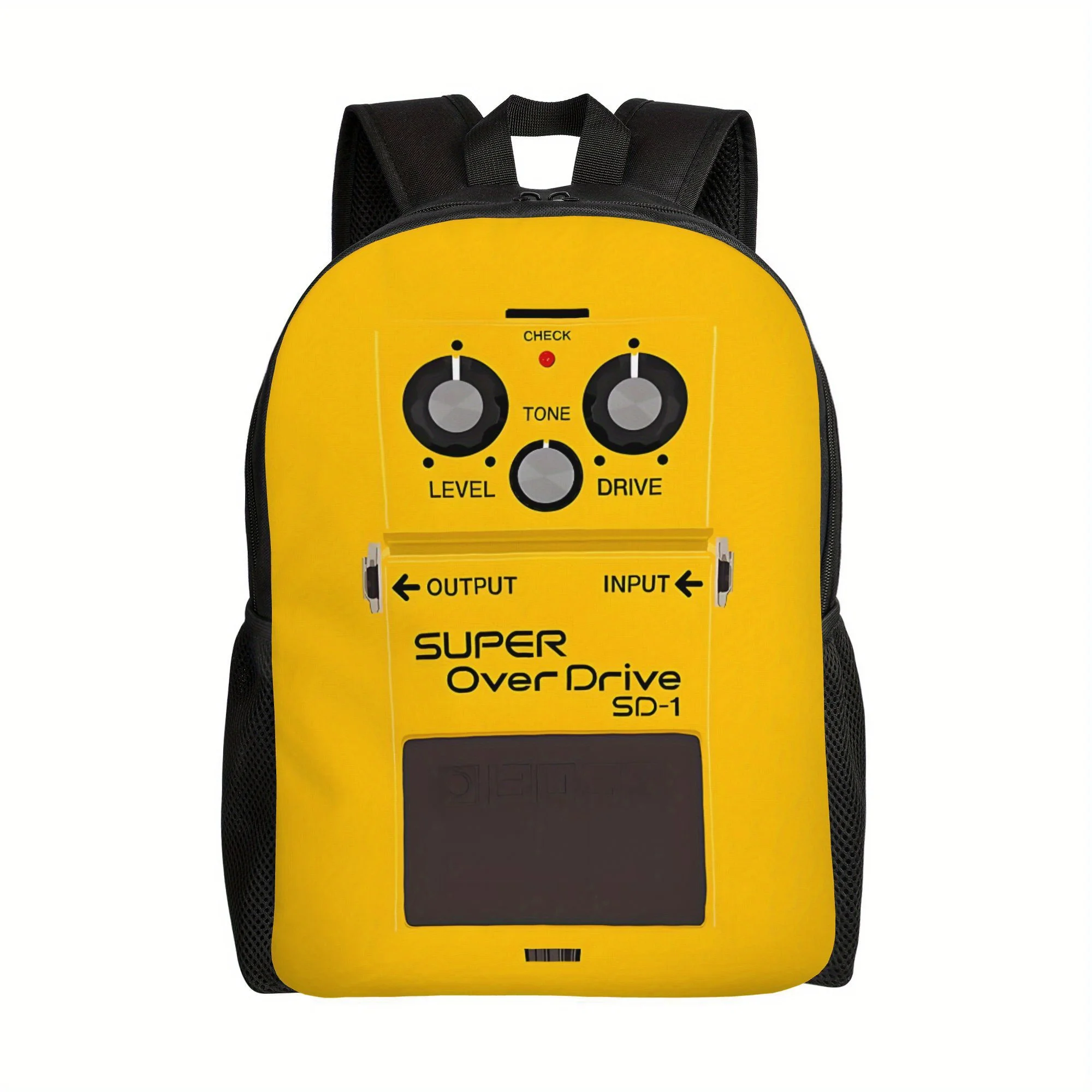 1pc Driver Bookbag for Women Retro Music-Inspired Bright Yellow Hiking Backpack with Adjustable Straps, Machine Washable