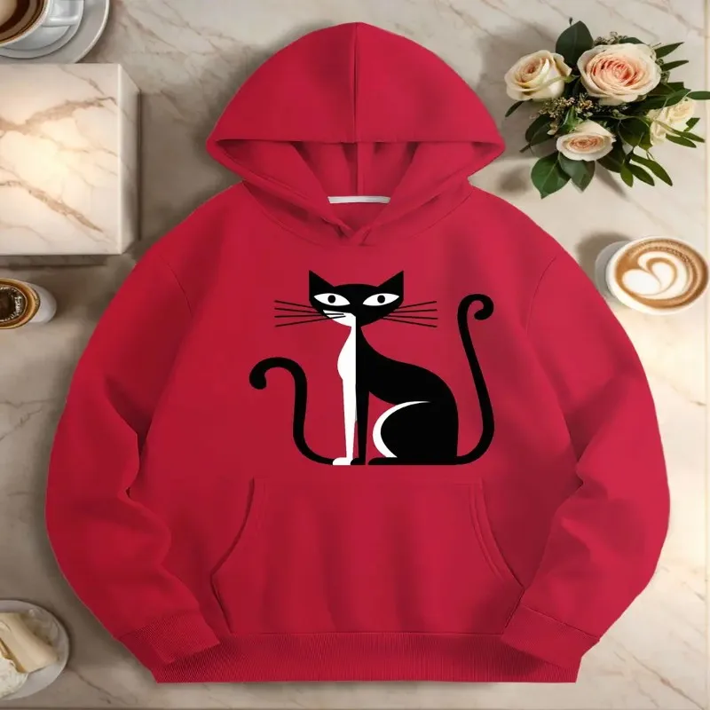 

Зимне-осенняя одежда, женская толстовка больших размеров, женская толстовка оверсайз с геометрическим принтом кота и домашних животных, с длинным рукавом, модная дышащая ткань