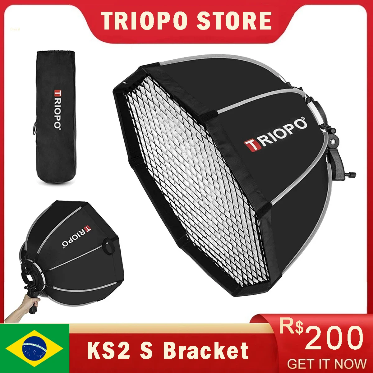 Triopo Softbox 55cm 65cm 90cm 120cm Octagon S Bracket with Honeycomb Grid for Godox V860III TT600 Yongnuo Speedlite Flash Light