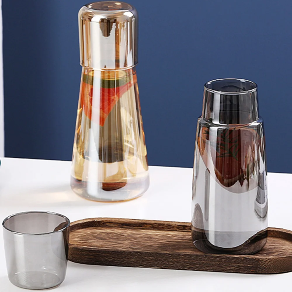 Glass Water Bottle with Glass Cup Set Water Bottles Drinkware Bedside Carafe with Tumbler Glasses Drinking Pitcher for Beverage