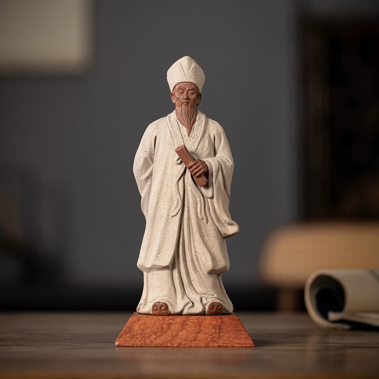 Statue en céramique Wang Yangming, Sculpture philosophe chinoise de l'unité du connaissance et de l'action, décor de bureau d'étude Zen pour l'entrée à la maison