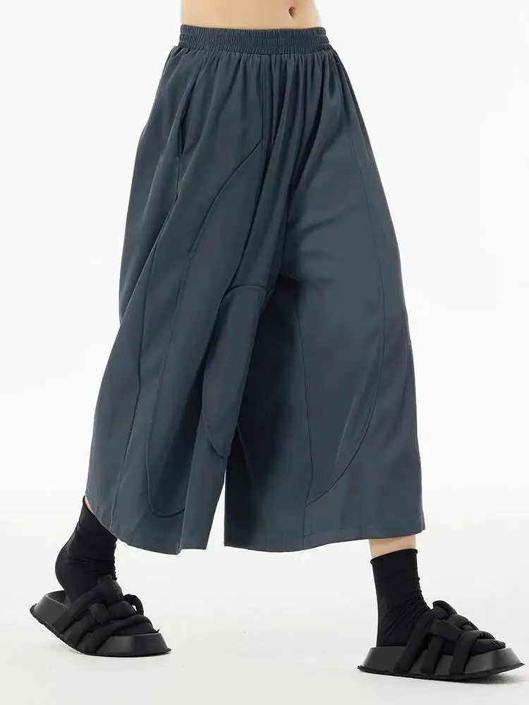 

Новые женские модные брюки с высокой эластичной талией, темно-серые, с вставками, широкие штанины, повседневные, весна-осень