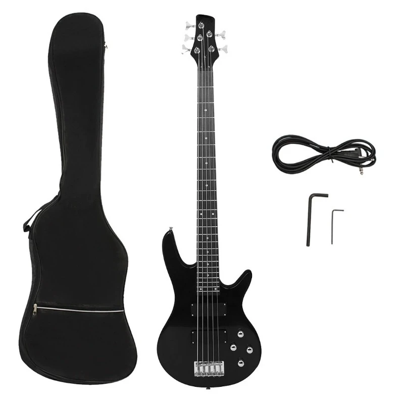 5 Strings Electric Bass Closed Knob Wooden Electronic Bass Beginners Entry Level 24 Tone Basses Adults Band Performance Basses