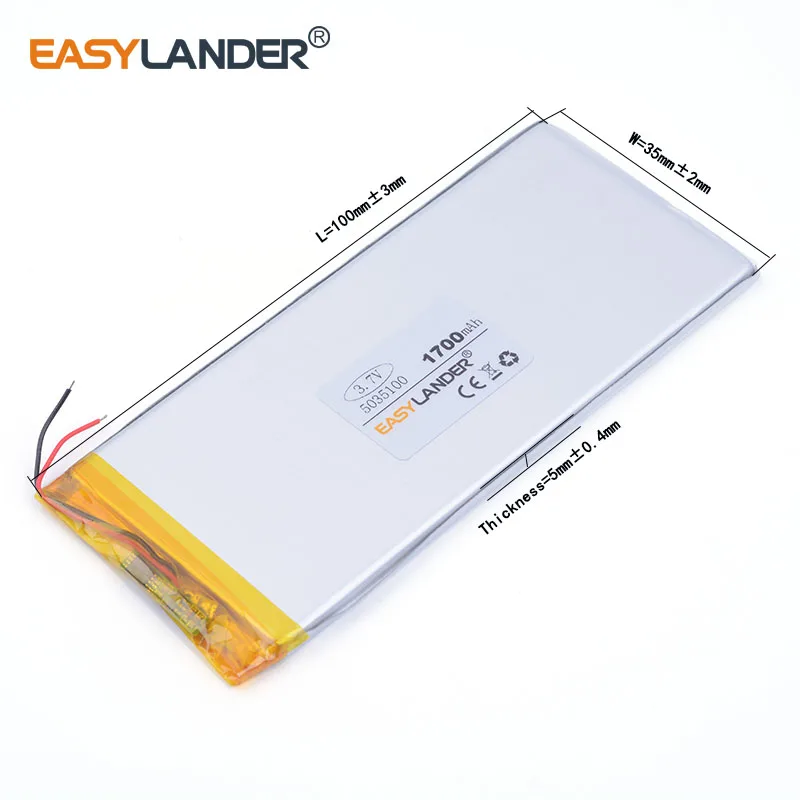 best battery brand 3.7V 1700MAH 5035100 polymer lithium battery 0535100 MP5 MP4 digital products E-book tablet pc