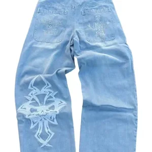 Herren Hip Hop Hop Hop Hop Hop Hop Hip Hop, Retro, Schädelstickerei, gewaschene Jeans, glatt, lässig, locker, breite Hosen, Streetwear, neu 8 Hauptverkaufsschädel Calcas - №4