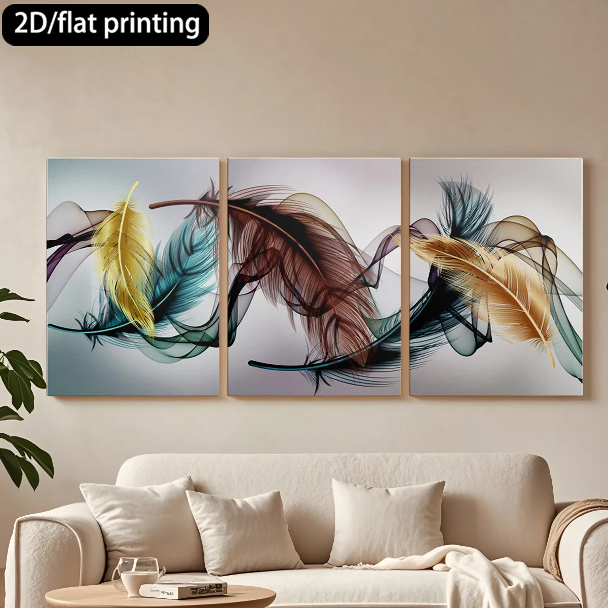 

Набор из 3 картин на холсте в деревянных рамах: Эфирные перья, художественные потоки, нежность. Декор для коридора и спальни.