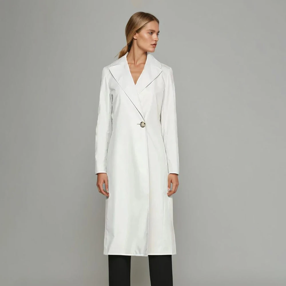 

Solid Patchwork Button Elegant Trench For Women Notched Collar Long Sleeve High Waist Temperament Coats Female Fashion New