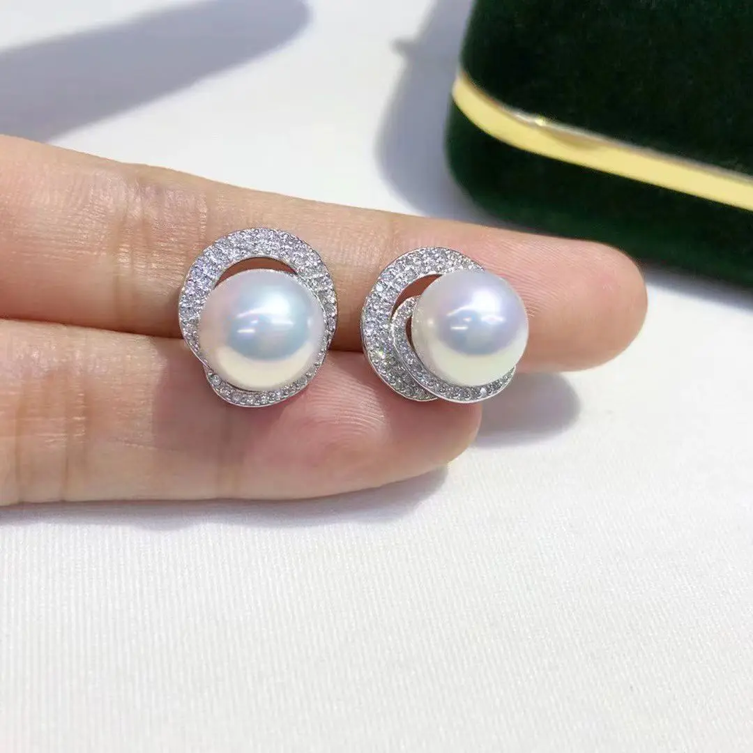 الجملة S925 فضة أقراط جبل النتائج إعدادات قاعدة تصاعد أجزاء ملحق ل 8-9 مللي متر اللؤلؤ 5 زوج/وحدة #3