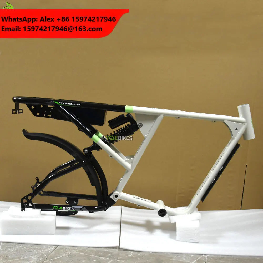 YQEBIKES Full Suspension Soft-tail Carbon Steel Electric Bike Beach Bicycle Frame 20*4.0 Fat City Bike Frame Ebike 73 Frameset