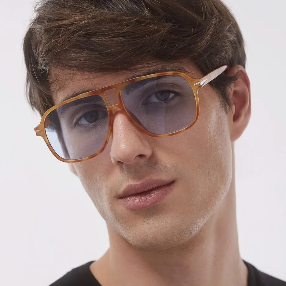 

Мужские и женские винтажные очки с двойной перемычкой, квадратные солнцезащитные очки 2024, Модные прозрачные очки с океанскими линзами, трендовые синие солнцезащитные очки leoprad UV400