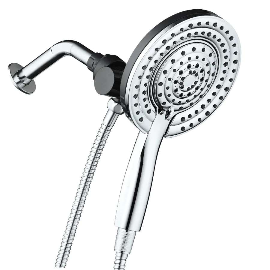 

Dual Shower Head with 5 Spray Settings and Detachable Wand and Stainless Steel Hose Chrome