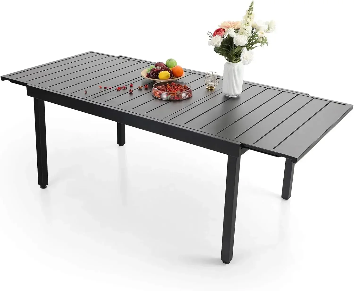 Black Expandable Patio Dining Tables Metal Outdoor Table for 6-8 Person Lawn Garden Bistro Rectangular Table